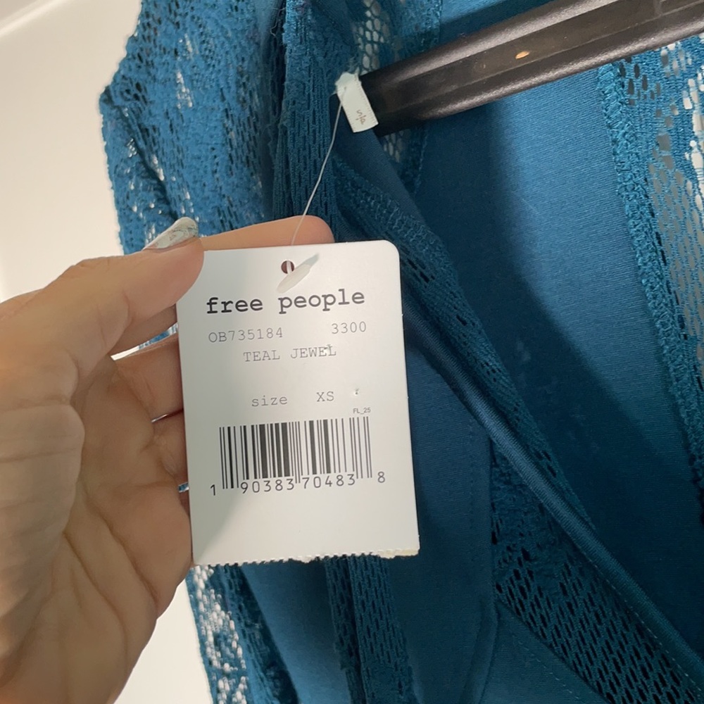 Free People Teal Lace-Sleeve Mini Dress - Picture 7 of 8